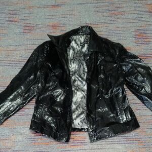 Glossy Black Leather Jacket for Women